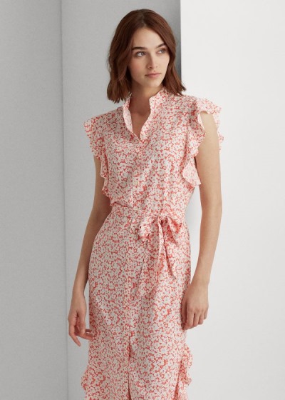 Women's Ralph Lauren Floral Ruffled Crepe Dresses | 935170VTB